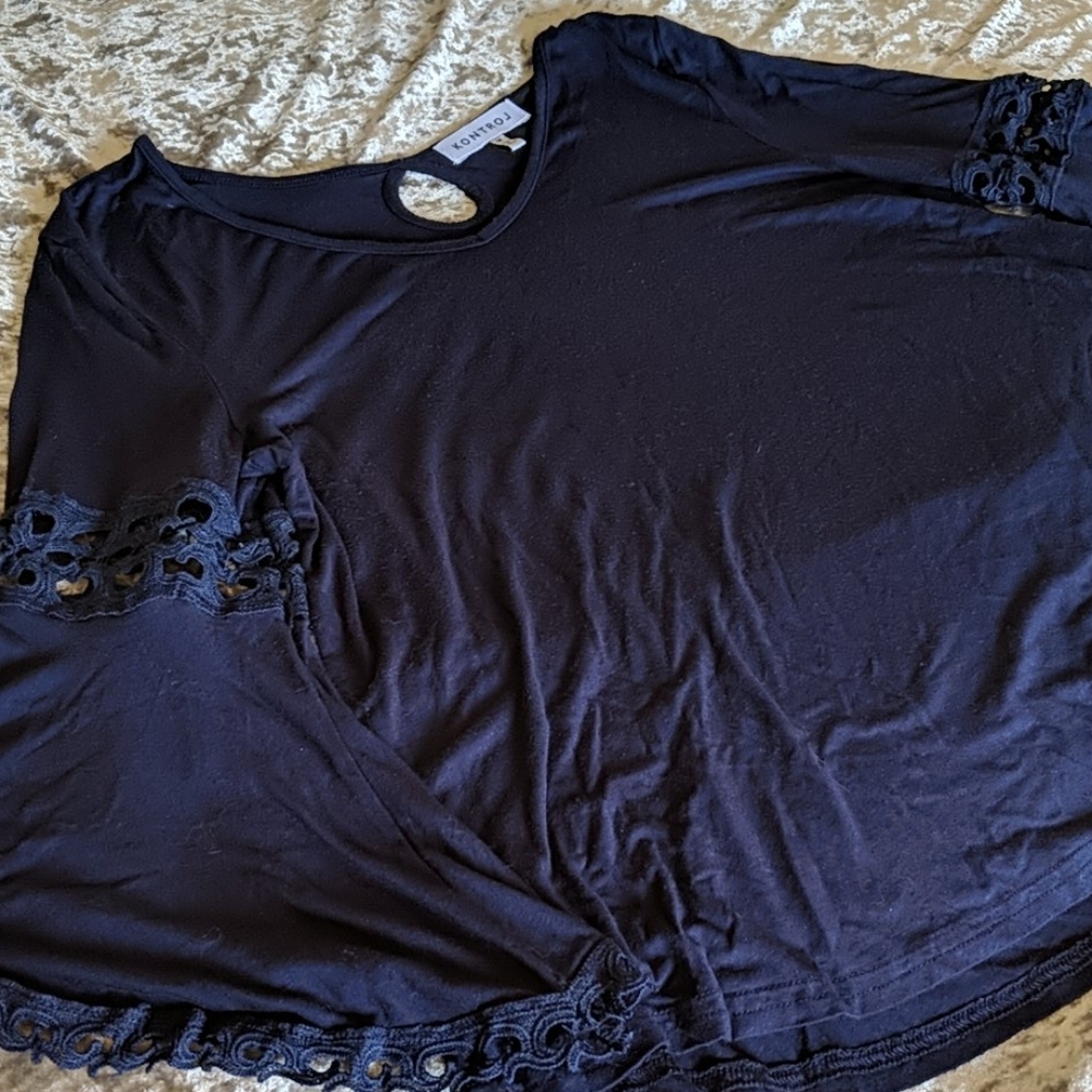 Navy Blue Bell Sleeve Shirt